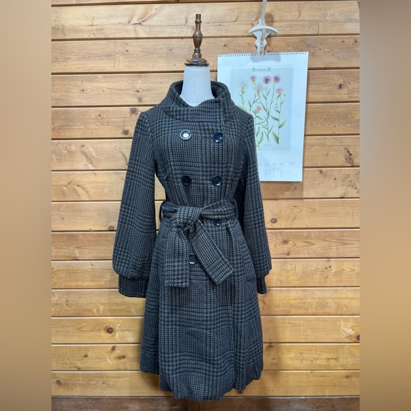 VTG Latte by Coffee Shop Glen Check Wool Blend Jacket Coat Statement Overcoat Sm - Picture 2 of 16